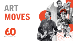 Collage of performing artists amidst the Oklahoma City skyline